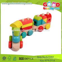 2015 baratos y de alta calidad de tren de madera conjunto de juguetes para niños, colorido pila de bloque de tren de juguete